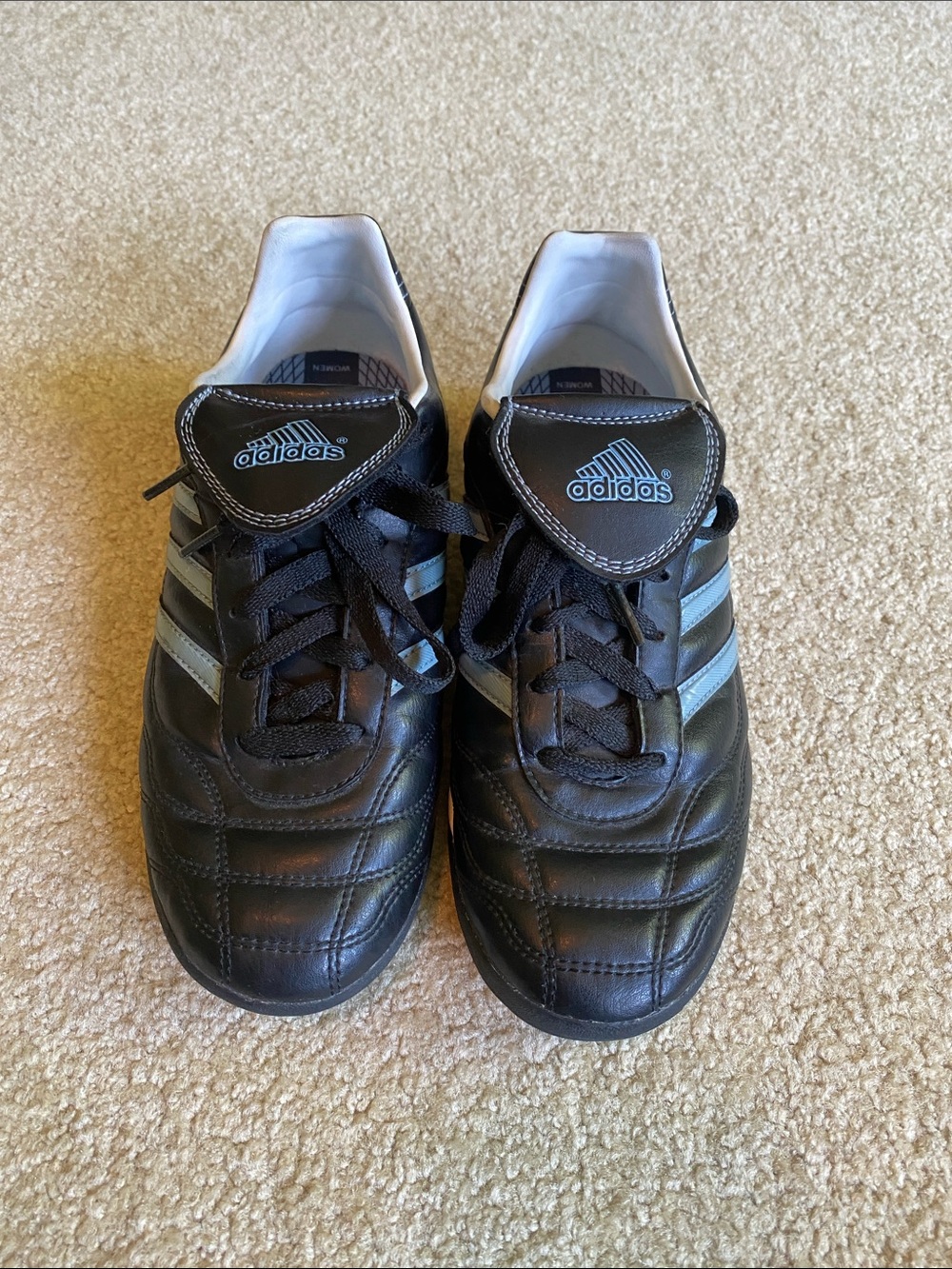 adidas Women’s Black Athletic Shoes with Blue Stripes